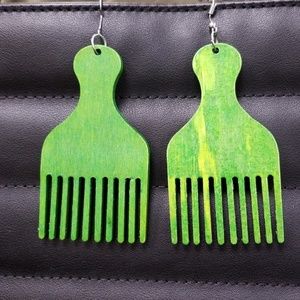 Green Hair Pick earrings